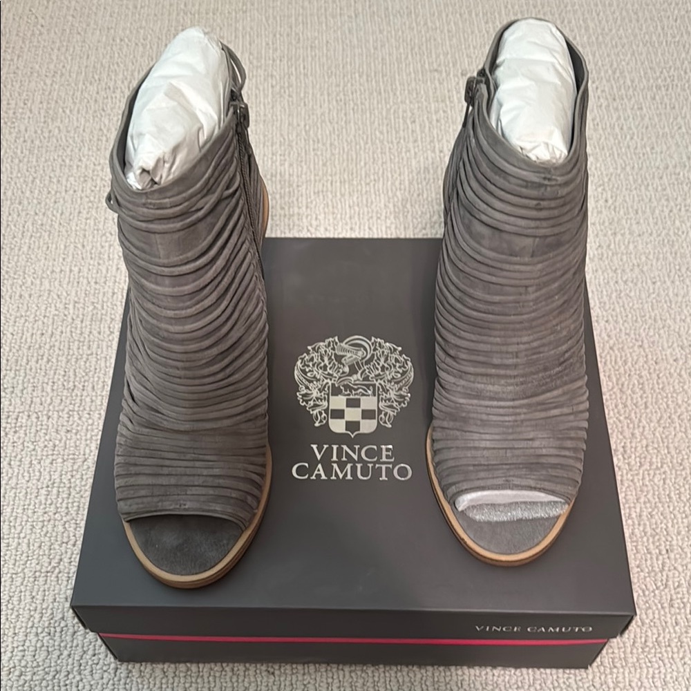Vince Camuto “Feteena” Gray Suded Ankle Booties-Brand new in original packaging